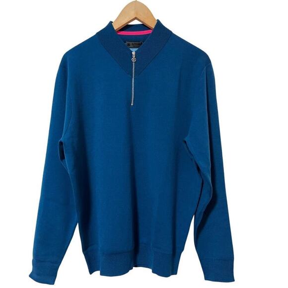 G/Fore Contrast V Neck Golf 1/4 Zip Merino Wool Sweater Size M Blue Pullover NEW - Picture 1 of 7